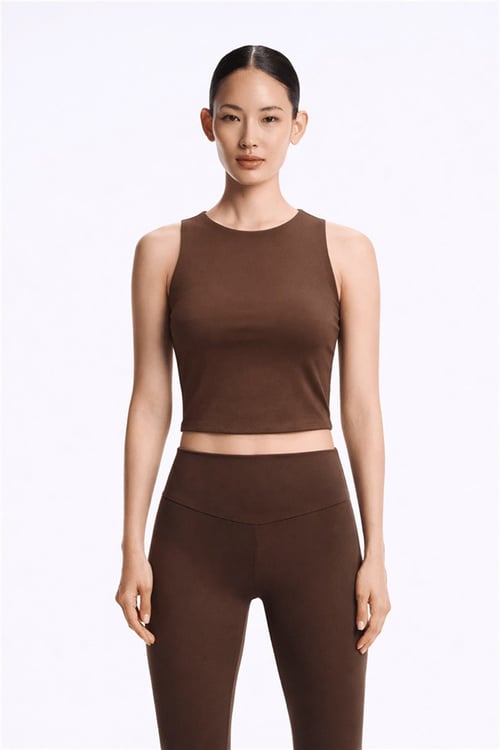 Fashion Friends Crop Fit Bisiklet Yaka Kadın Atlet 26Y0713K1 KAHVE