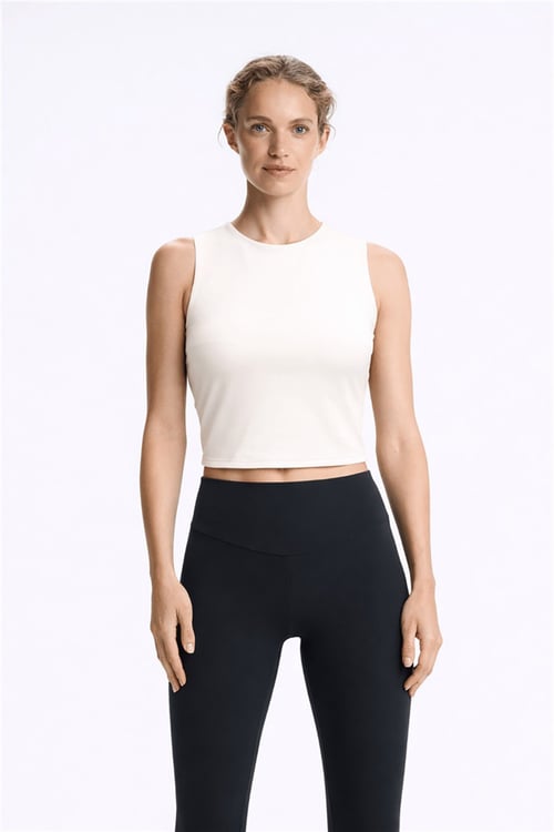 Fashion Friends Crop Fit Bisiklet Yaka Kadın Atlet 26Y0713K1 EKRU