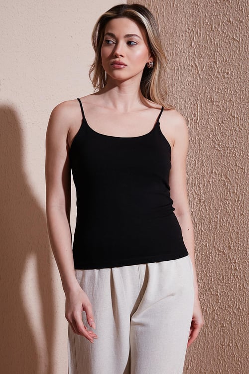 Fashion Friends Pamuklu Slim Fit Yuvarlak Yaka Bayan Atlet 25Y0257K1 SİYAH