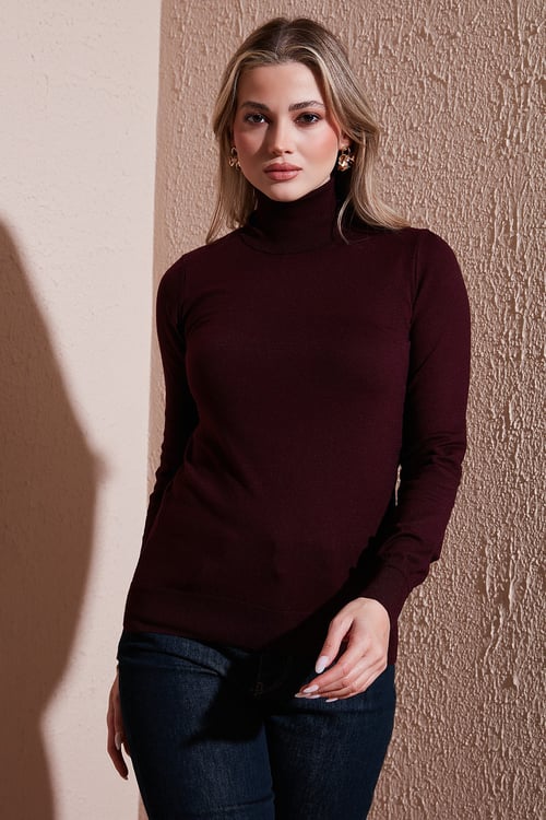 Fashion Friends Regular Fit Balıkçı Yaka Bayan Kazak 25K0780K1 BORDO