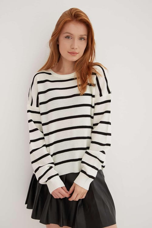 Fashion Friends Regular Fit Bisiklet Yaka Bayan Kazak 25K0477K1 EKRU
