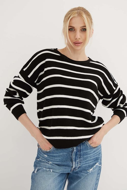 Fashion Friends Regular Fit Bisiklet Yaka Bayan Kazak 25K0477K1 SİYAH