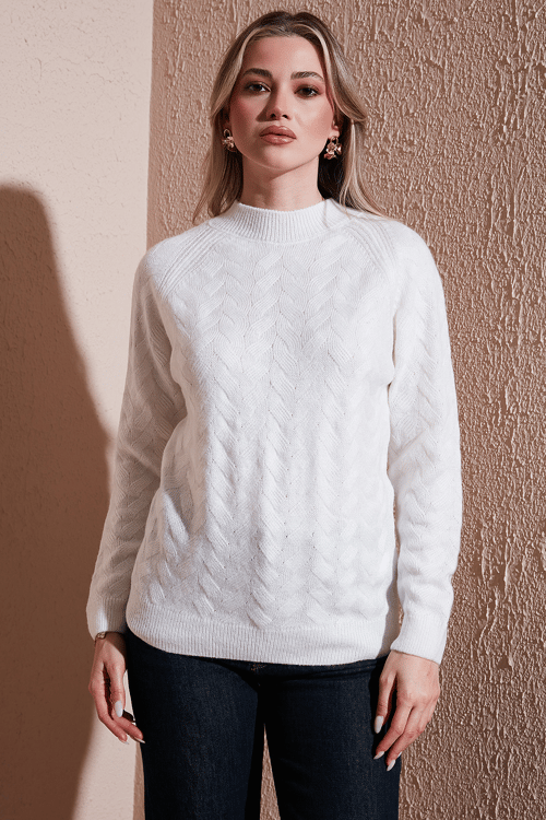 Fashion Friends Regular Fit Dik Yaka Örme Bayan Kazak 25K0069K1 EKRU