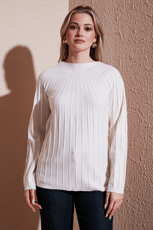 Fashion Friends Regular Fit Yarım Balıkçı Yaka Bayan Bluz 25K0361K1 EKRU
