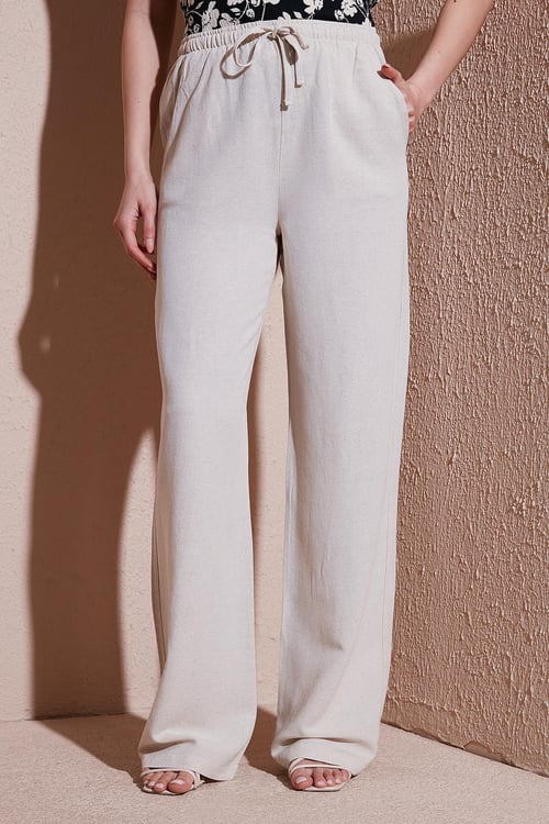 Fashion Friends Wide Leg Yüksek Bel Geniş Paça Bayan Pantolon 25Y0249K1 EKRU