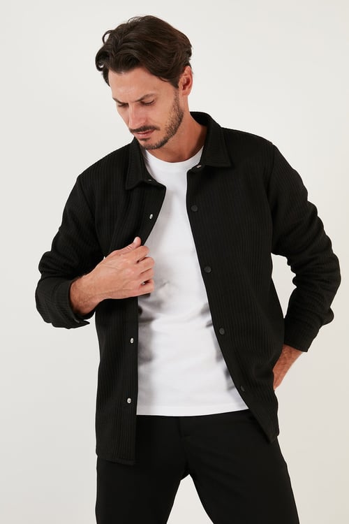 Fitilli Çıtçıtlı Relaxed Fit Erkek Gömlek 5905510 SİYAH