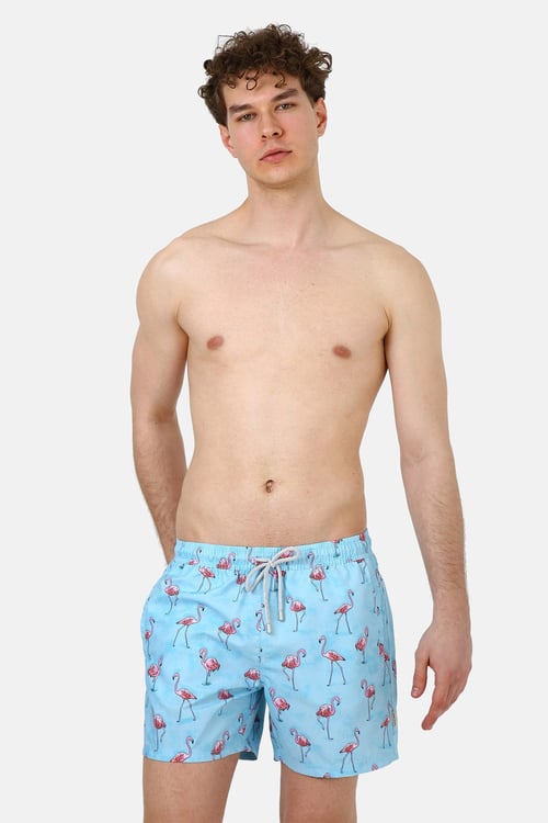 Flamingo Desenli Hızlı Kuruyan Erkek Mayo Short JFSSSW43 AÇIK MAVİ