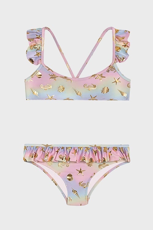 Golden Desenli UPF 50+ Korumalı Çabuk Kuruyan Kız Çocuk Bikini SB2514000611 ALTIN