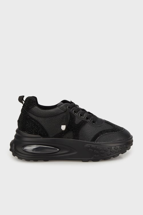 Guja Yüksek Taban Taşlı Deri Sneaker Bayan Ayakkabı 38925K3055 SİYAH