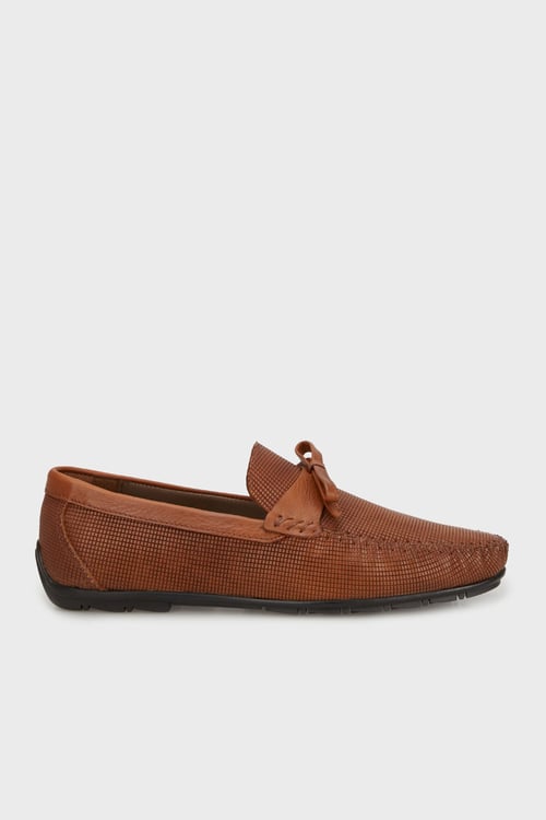 Hakiki Deri Fiyonk ve Dikiş Detaylı Loafer Erkek Ayakkabı 1522561T2 TABA
