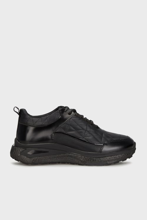 Hakiki Deri Kapitoneli Bağcıklı Sneaker Erkek Ayakkabı 15220245S1 SİYAH