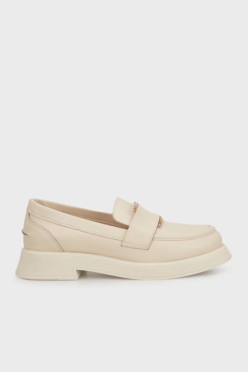 Hakiki Deri Loafer Kadın Ayakkabı 24K001R33105 KREM