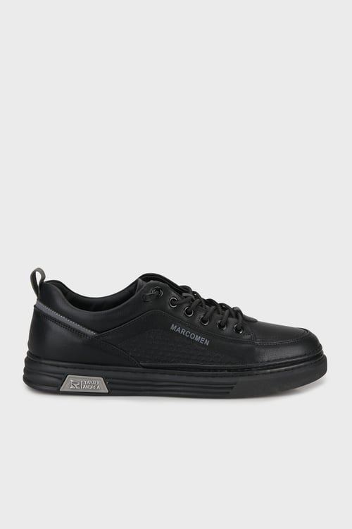 Hakiki Deri Logolu Sneaker Erkek Ayakkabı 15221038S1 SİYAH