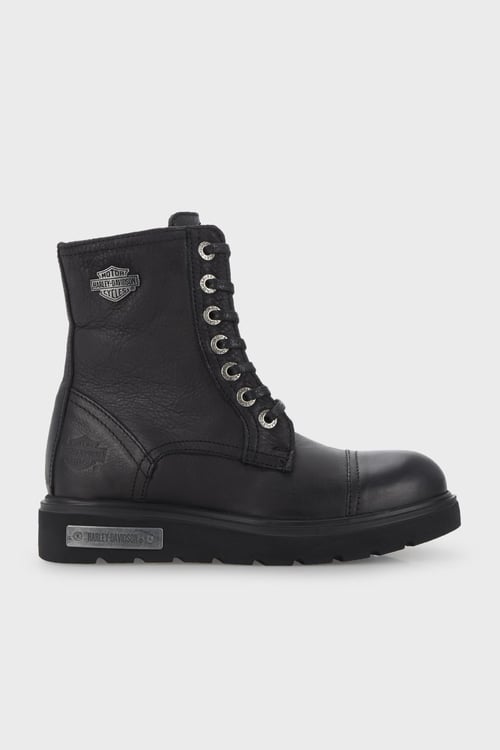 Harley Davidson Logolu Fermuarlı Tums New Hakiki Deri Bayan Bot 025Z100630 Black Baskılı Deri