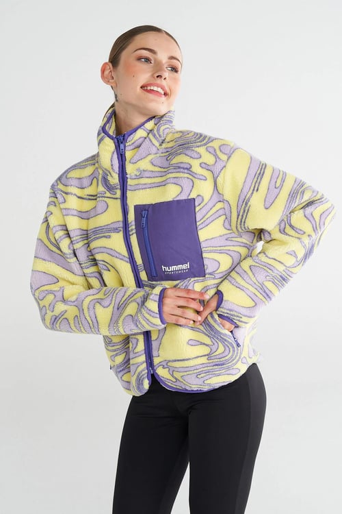 Hummel Desenli Relaxed Fit Dik Yaka Fermuarlı Polar Bayan Sweat 922353-5088 SARI