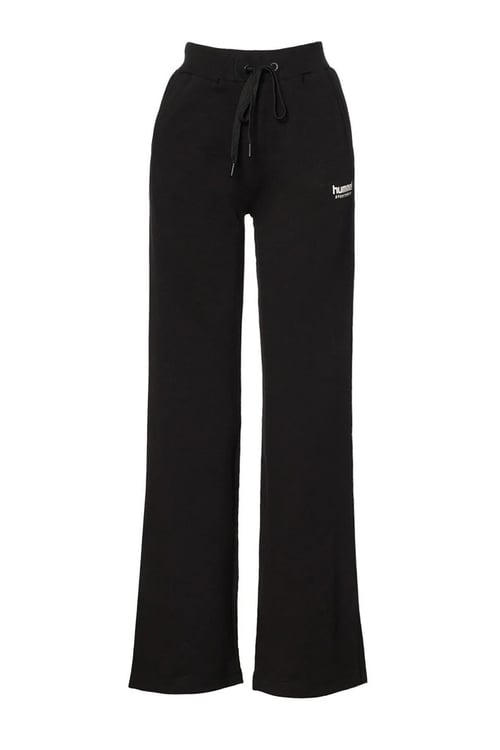 Hummel Logolu Pamuklu Comfort Fit Yüksek Bel Yırtmaçlı Geniş Paça Bayan Eşofman Altı 932328-2001 SİYAH