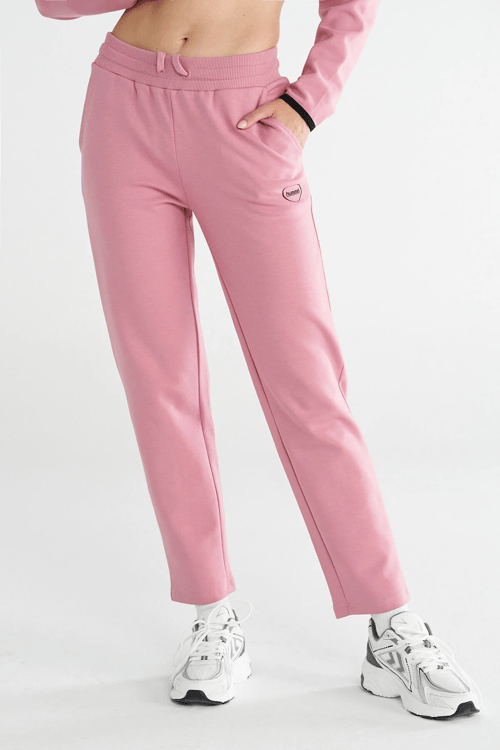 Hummel Logolu Pamuklu Regular Fit Normal Bel Düz Paça Bayan Eşofman Altı 932370-3325 PEMBE