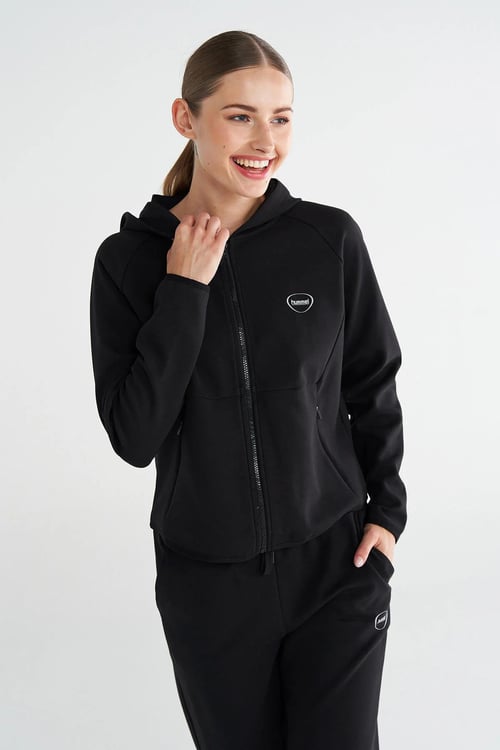 Hummel Pamuklu Regular Fit Kapüşonlu Fermuarlı Bayan Sweat 922436-2001 SİYAH