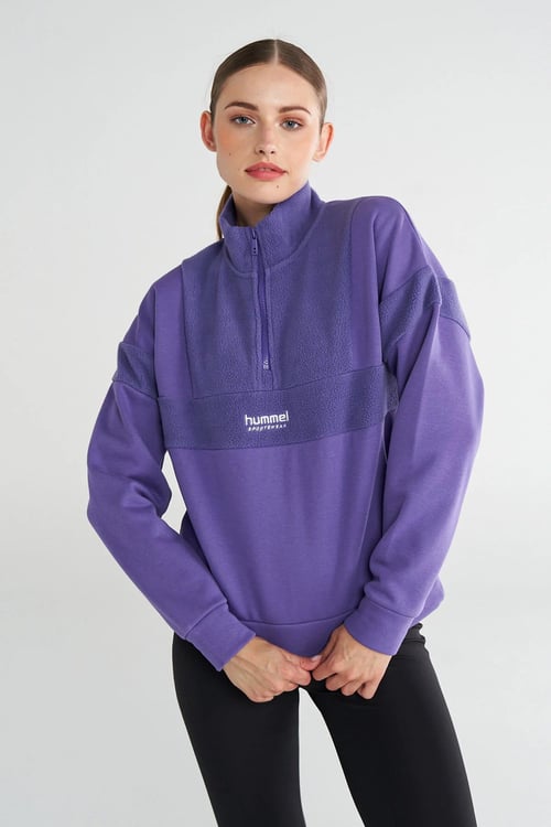 Hummel Relaxed Fit Yarım Fermuarlı Dik Yaka Logolu Bayan Sweat 922347-2893 MOR