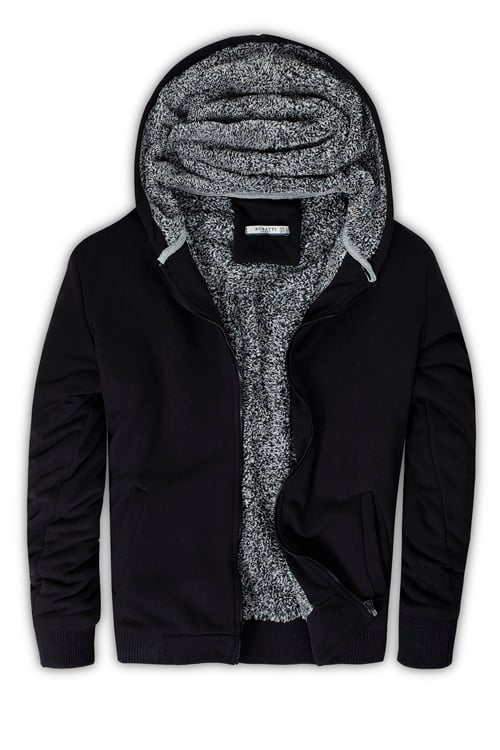 İçi Kürklü Kapüşonlu  Slim Fit Erkek Sweat 575708 SİYAH