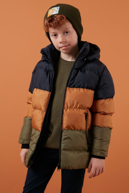 İçi Peluş Astarlı Çıkarılabilir Kapüşonlu Şişme Erkek Çocuk Mont 57611967 Lacivert-Taba-Haki