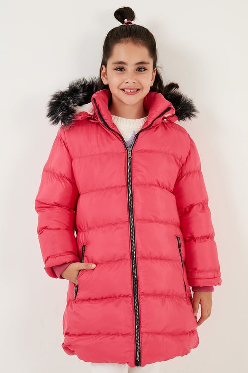 İçi Peluş Astarlı Çıkarılabilir Kapüşonlu Suya Dayanıklı Kız Çocuk Mont 5761910 FUŞYA