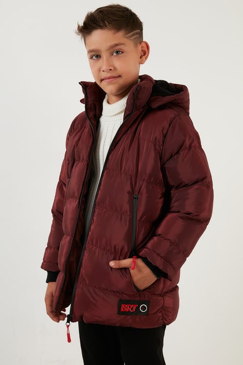 İçi Peluş Astarlı Çıkarılabilir Kapüşonlu Şişme Erkek Çocuk Mont 5763038 BORDO