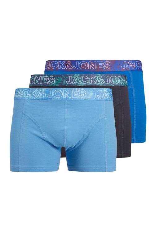 Jack & Jones Additionals Jacpete Logo Baskılı Streç Pamuklu 3 Pack Erkek Boxer 12277585 Koyu Lacivert-Saks-Mavi