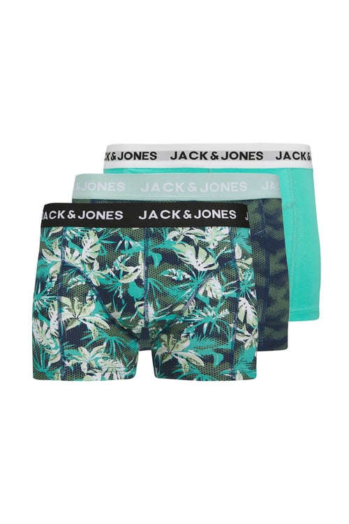 Jack & Jones Additionals Jactasmania Desenli Streç Pamuklu 3 Pack Erkek Boxer 12277719 Yeşil-Mint-Haki