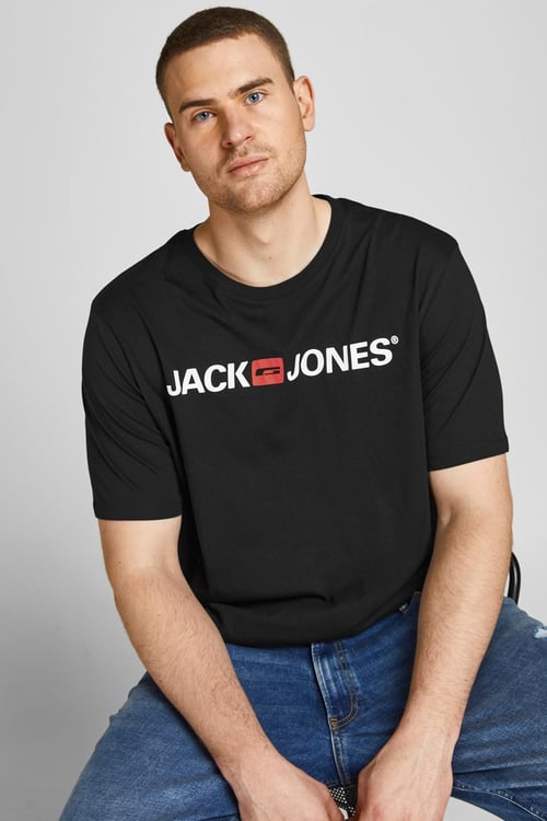 Jack & Jones Büyük Beden Bisiklet Yaka % 100 Pamuk Plus Jjecorp Erkek T Shirt 12184987 SİYAH