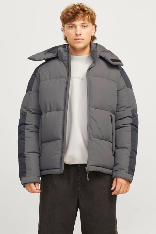 Jack & Jones Core Jcoaero Regular Fit Çıkarılabilir Kapüşonlu Şişme Erkek Mont 12260428 GRİ-KOYU GRİ