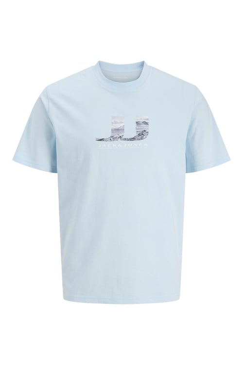Jack & Jones Core Jcodust Pamuklu Regular Fit Baskılı Bisiklet Yaka Erkek T Shirt 12297849 AÇIK MAVİ
