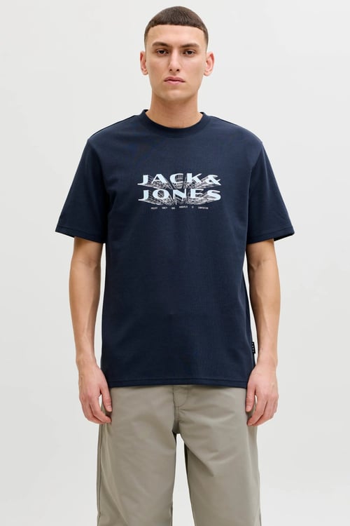 Jack & Jones Core Jcofusion Logo Baskılı Pamuk Karışımlı Erkek T Shirt 12289880 LACİVERT