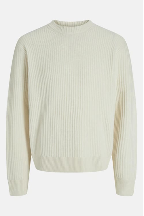Jack & Jones Core Jcogrid Pamuklu Relaxed Fit Bisiklet Yaka Erkek Kazak 12283169 KREM