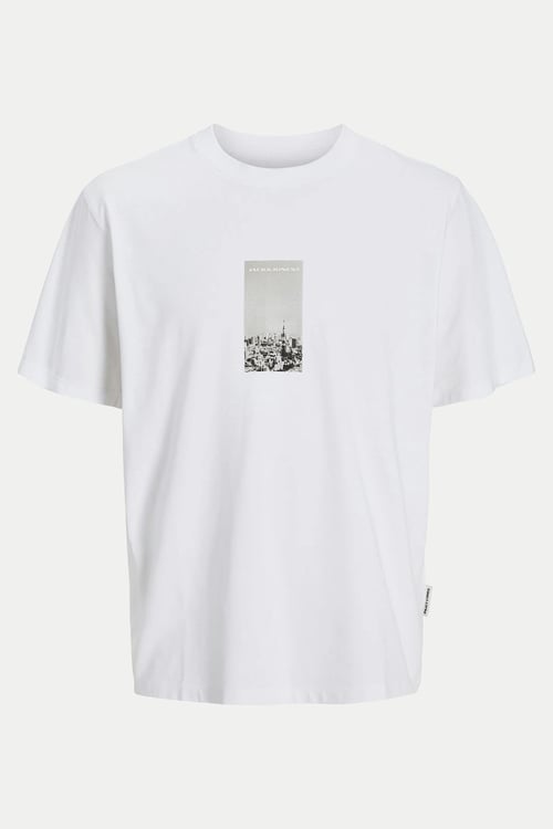 Jack & Jones Core Jcopacer Baskılı Streç Pamuklu Relaxed Fit Bisiklet Yaka Erkek T Shirt 12273775 BEYAZ