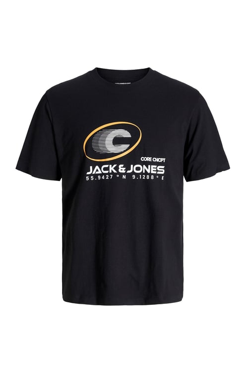 Jack & Jones Core Jcovibrant Baskılı % 100 Pamuk Relaxed Fit Bisiklet Yaka Erkek T Shirt 12277744 SİYAH