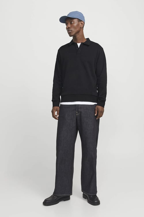 Jack & Jones Essentials Jjebradley Pamuk Karışım Regular Fit Erkek Polo Yaka Sweat 12278586 SİYAH