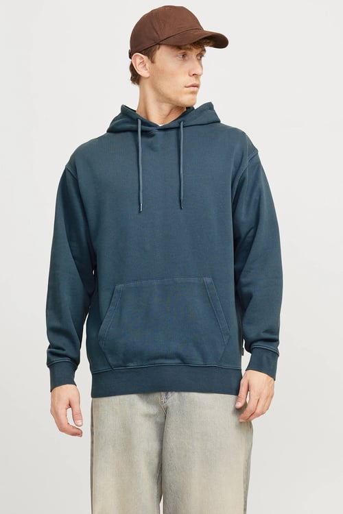 Jack & Jones Essentials Jjecharge Pamuklu Oversize Fit Kapüşonlu Erkek Sweat 12268272 İNDİGO
