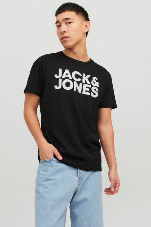 Jack & Jones Essentials Jjecorp Pamuklu Slim Fit Bisiklet Yaka Erkek T Shirt 12151955 SİYAH-BEYAZ
