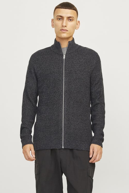 Jack & Jones Essentials Jjelewis Regular Fit Fermuarlı Dik Yaka Örme Erkek Hırka 12257483 ASFALT