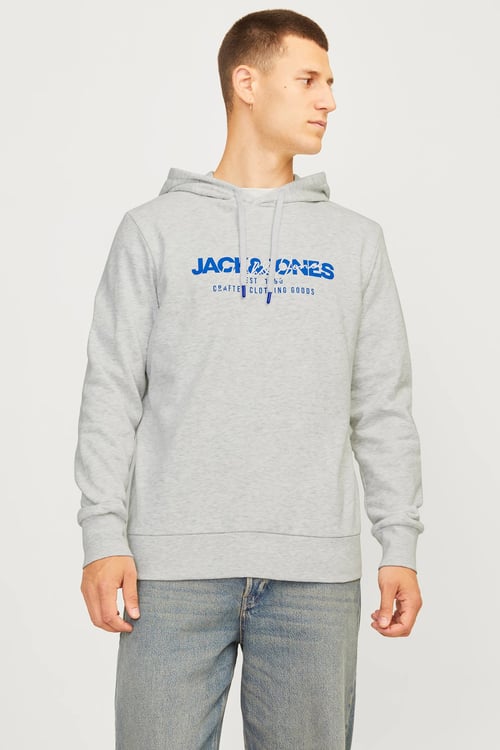 Jack & Jones Jjalvis Pamuklu Relaxed Fit Kapüşonlu Yaka Erkek Sweat 12256848 AÇIK GRİ