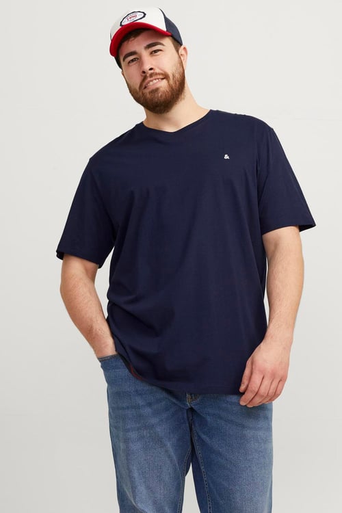 Jack & Jones Jjepaulos Büyük Beden Bisiklet Yaka Pamuklu Erkek T Shirt 12253778 LACİVERT
