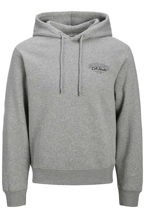 Jack & Jones Jjmakoto Pamuk Karışımlı Regular Fit Baskılı Kapüşon Yaka Erkek Sweat 12278606 AÇIK GRİ