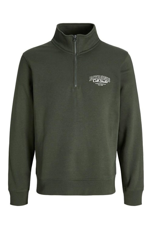 Jack & Jones Jjmakoto Pamuklu Regular Fit Fermuarlı Dik Yaka Erkek Sweat 12278608 KOYU YEŞİL