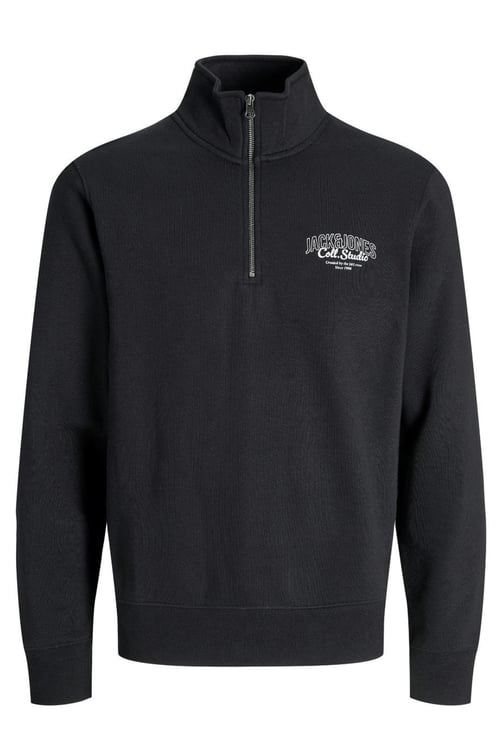 Jack & Jones Jjmakoto Pamuklu Regular Fit Fermuarlı Dik Yaka Erkek Sweat 12278608 SİYAH