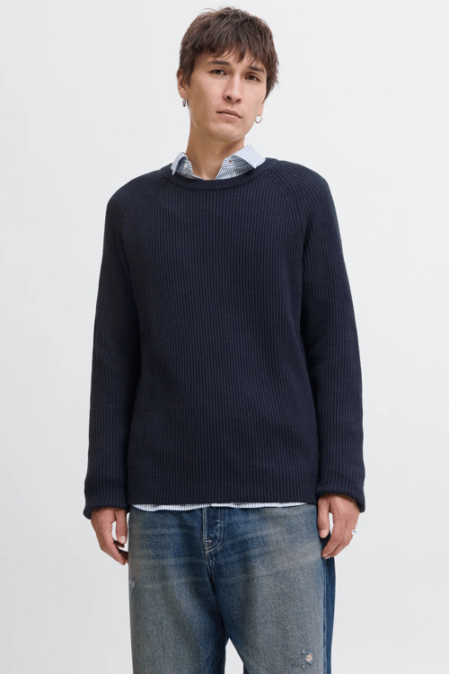 Jack & Jones Jjpannel Pamuk Karışım Regular Fit Bisiklet Yaka Erkek Kazak 12278916 LACİVERT