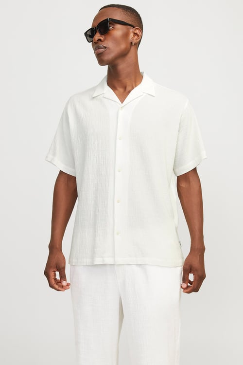 Jack & Jones Originals Jorluke Pamuklu Relaxed Fit Kısa Kollu Poplin Erkek Gömlek 12255781 BEYAZ