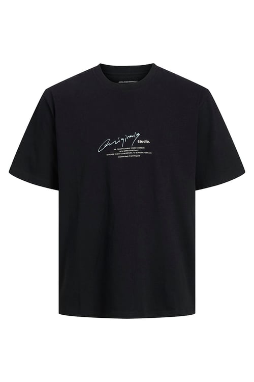 Jack & Jones Originals Jormanchester % 100 Pamuk Loose Fit Baskılı Erkek T Shirt 12273373 SİYAH