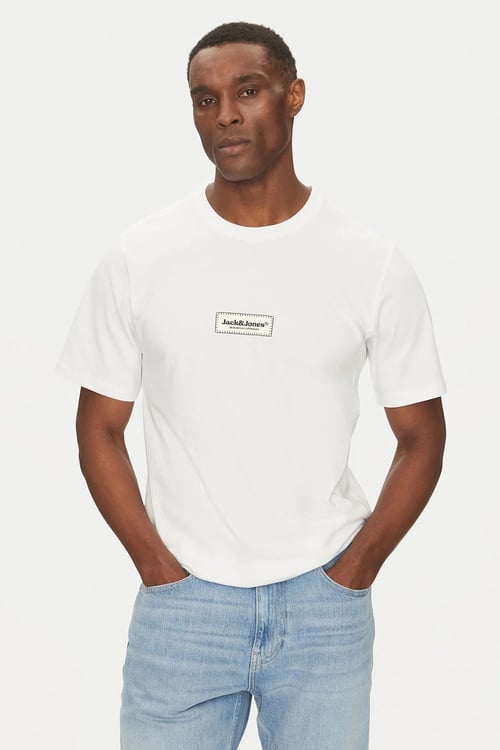 Jack & Jones Originals Jorsplit Logo Baskılı % 100 Pamuk Regular Fit Bisiklet Yaka Erkek T Shirt 12273182 BEYAZ