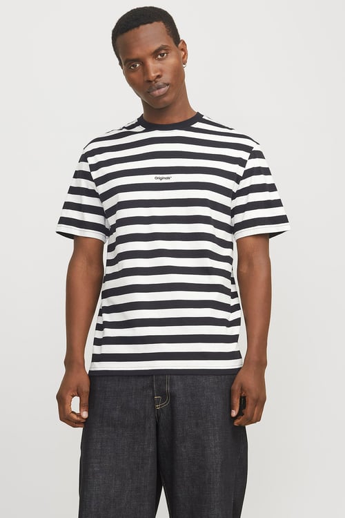 Jack & Jones Originals Jorvesterbro % 100 Pamuk Relaxed Fit Çizgili Erkek T Shirt 12265748 SİYAH-BEYAZ